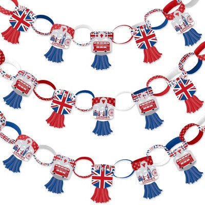 Big Dot of Happiness Cheerio, London - 90 Chain Links and 30 Paper Tassels Decoration Kit - British UK Party Paper Chains Garland - 21 feet