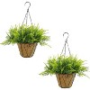 2Pcs Artificial Hanging Fern Faux with Basket, Outdoor Artificial Greenery, UV Resistant Plastic Plants for Home, Garden, Porch, Balcony, Patio, Yard - 2 of 4