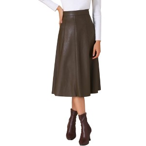 INSPIRE CHIC Women's Vintage High Waist A Line Faux PU Leather Midi Skirts - 1 of 4