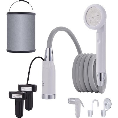 Ivation Portable Camping Shower Kit | All-in-One Compact Outdoor Bath Set with Tiltable Shower Head, 6Ft Hose, Detachable Bidet Sprayer, Collapsible Water Bucket, Carry Case, 2 Battery Packs & Charger