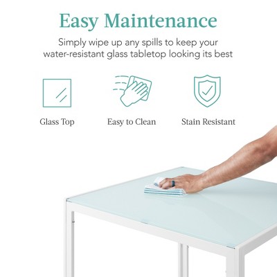 BIZFURN 3-Piece Glass Dining Set, Modern Kitchen Table Furniture for Dining Room, Dinette, Compact Space-Saving w/Glass Tabletop, 2 Upholstered PU Chairs, Metal Steel Frame