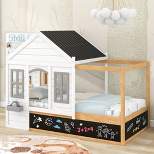 Twin Size House Shaped Canopy Bed Frame with Roof, Window, Blackboard and Little Shelf-ModernLuxe
