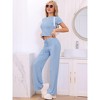 cheibear Women's Short Sleeve Tracksuit Round Neck T-shirt and Wide-Led Drawstring Pants Loungewear - 2 of 4