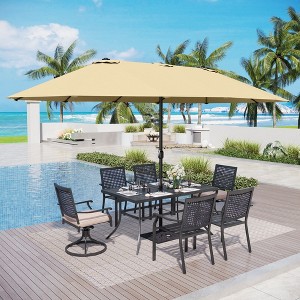 Captiva Designs 8pc Patio Dining Set with Rectangular Steel Table & Black Steel Chairs & Market Umbrella - 1 of 4