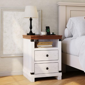 Nightstand with Charging Station, Wooden End Table with USB Ports & Power Outlets, 2 Drawer BedSide Table - 1 of 4
