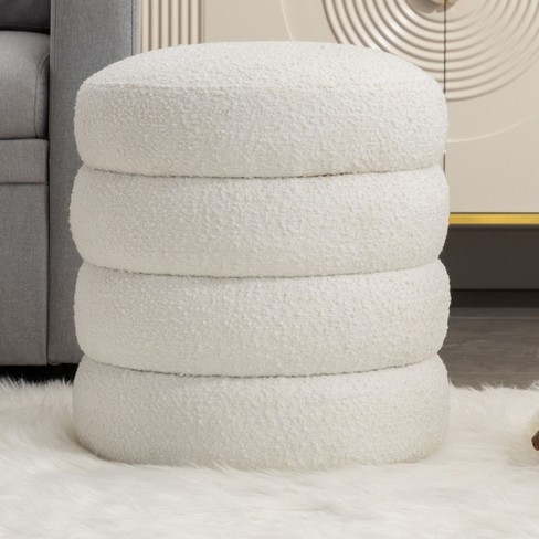 NicBex Bench Ottoman Soft Velvet Round Ottoman Footrest Stool for Entryway Bathroom Bedroom White