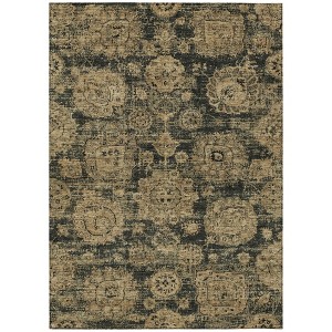 Charcoal Gold And Tan Floral Washable Indoor Outdoor Area Rug - 1 of 4