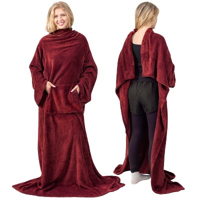 PAVILIA Fleece Wearable Blanket with Sleeves, Warm Cozy Soft Functional Lightweight Sleeved Throw Adults Men Women