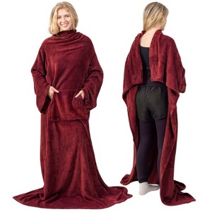 PAVILIA Fleece Wearable Blanket with Sleeves, Warm Cozy Soft Functional Lightweight Sleeved Throw Adults Men Women - 1 of 4