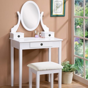 FURNIinspire Vanity Tables Modern Dressing Table Makeup Vanity Desk Set with Stool, Large Drawer Storage for Bedroom, White, 30"*15.75"*52.5" - 1 of 4