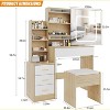 Vanity Desk with Sliding Lighted Mirror, Makeup Vanity Table with Power Outlet, 4 Drawers, Storage Shelves & Stool for Bedroom - 2 of 4