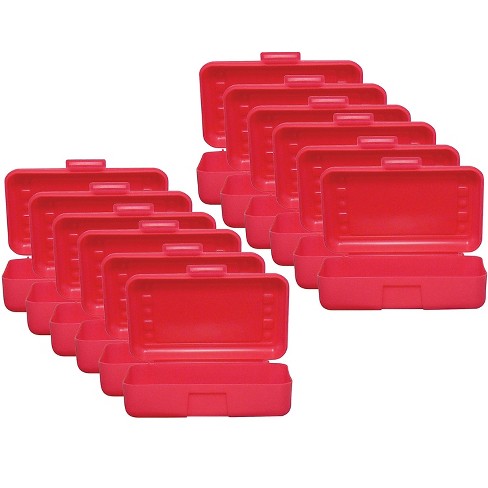 School Smart Plastic Pencil Box, Red, Set of 12