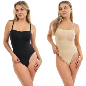 Body Beautiful Shapewear 2-Pack Bodysuit Thong Shaper for Women Nylon Black & Nude - 1 of 4