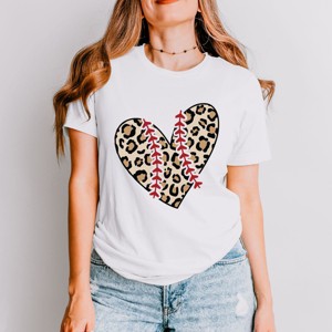 Simply Sage Market Leopard Baseball Heart Short Sleeve Tee - 2XL - White - 1 of 4
