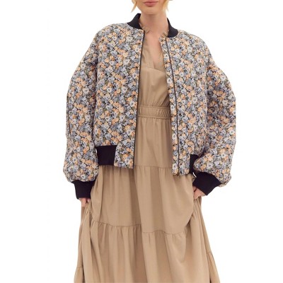Women's Floral Bomber Jacket - entro