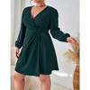 Women's Plus Size V Neck Wrap Dress Casual Long Sleeve High Waist Party Business Work Blazer Midi Dress - 2 of 4
