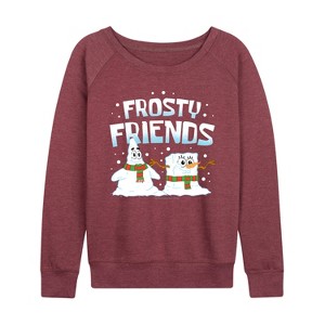 Women's - SpongeBob SquarePants - Frosty Friends Lightweight French Terry Wide Neck Long Sleeve Shirt - 1 of 4