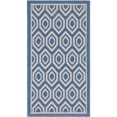 Blue and Beige Geometric Indoor/Outdoor Area Rug
