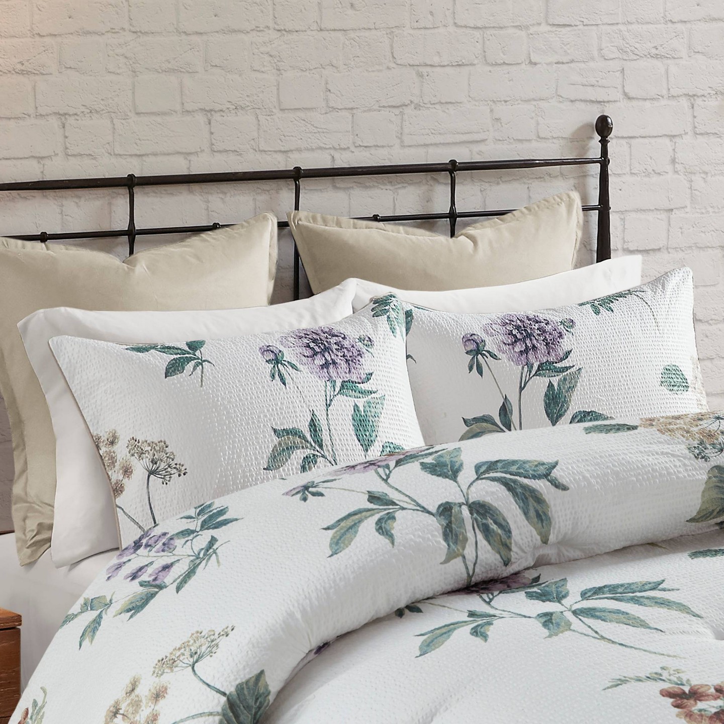 Комплект с одеялом Madison Park Full/Queen 7pc Benita Print Seersucker Comforter Set with Throw Blanket Taupe: Hypoallergenic Floral Bedding, цвет: С принтом — фото 6