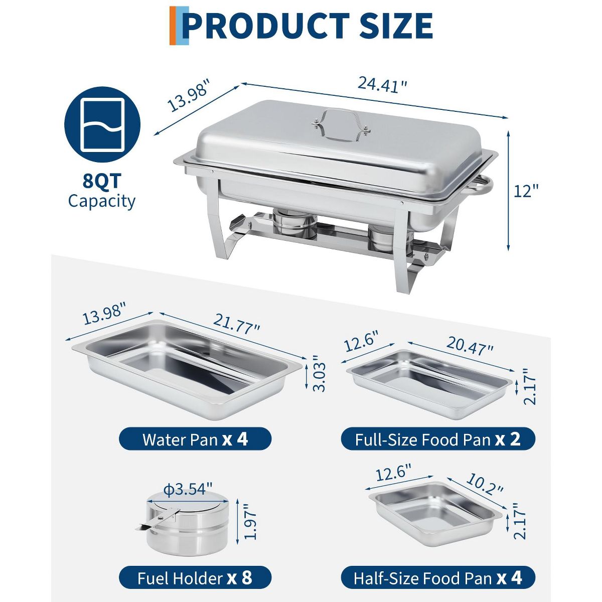 Garvee Chafing Dishes for Buffet Set of 2, 8QT Stainless Steel Rectangular Chafer with Lid, Buffet Server Food Warmer for Parties Catering, Silver - thumbnail 10