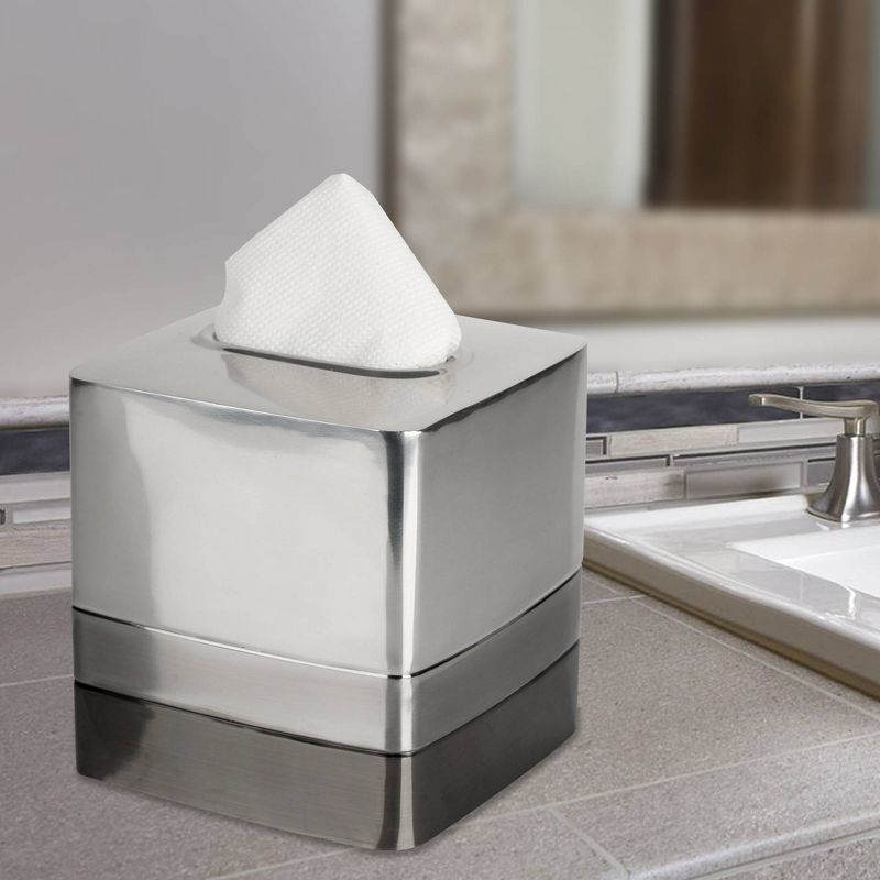Triune Tone Stainless Steel Boutique Tissue Box Cover - Nu Steel, 4 of 6