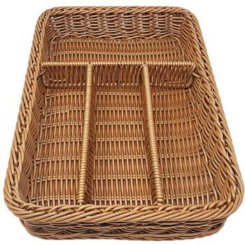 KOVOT Poly-Wicker Divided Basket Tray For Storage, Food or Cutlery, Drawer Insert Compartment Organizer Woven Polypropylene - 14"L x 10"D x 2"H