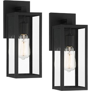 John Timberland Titan Modern Wall Light Sconces Set of 2 Mystic Black Hardwire 5" Fixture Clear Glass for Bedroom Bathroom Vanity Reading Living Room - 1 of 4