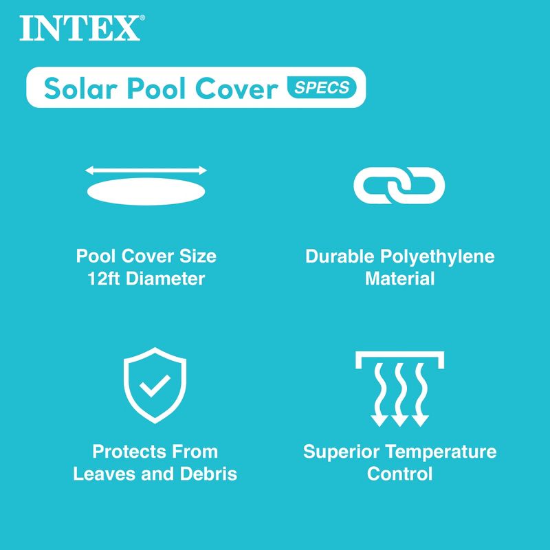 Intex 12-Foot Round Above Ground Swimming Pool Solar Cover Tarp with Drain Holes and Carrying Bag for Easy Set or Metal Frame Pools, Cover Only, Blue, 3 of 7