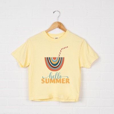 Simply Sage Market Women's Boho Hello Summer Drink Short Sleeve Relaxed Fit Cropped Graphic Tee