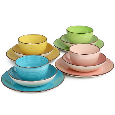 Hudson Assorted Colors Ceramic Dinnerware Set, Service for 4