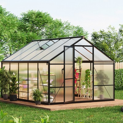 Garvee Walk-In Greenhouse with Polycarbonate Panels, Aluminum Frame, Quick Setup, Roof Vent, Outdoor Garden Greenhouse