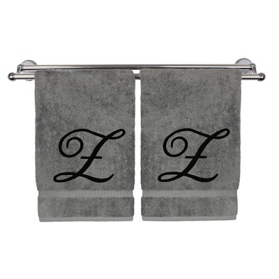 BC BARE COTTON Monogrammed Hand Towel, 100% Turkish Cotton - Set of 2 - Gray - Black Script