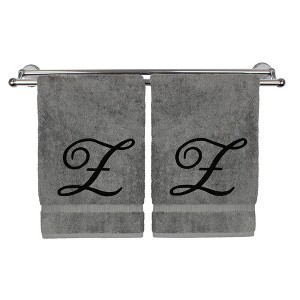 BC BARE COTTON Monogrammed Hand Towel, 100% Turkish Cotton - Set of 2 - Gray - Black Script - 1 of 4