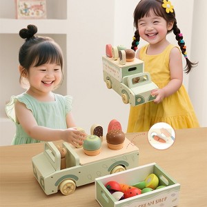Freniland - Wooden Ice Cream Truck & Fruit Shop Pretend Playset for 2Y+ Educational Toy with Cuttable Fruits, Popsicles, and Storage Crate - 1 of 4