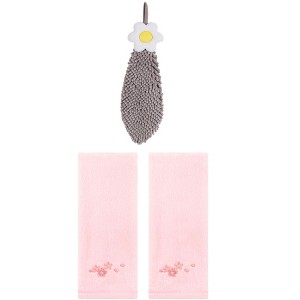 REGALWOVEN 3 Pcs Bathroom Home Decor Cotton Soft Absorbent Floral Hand Towel - 1 of 4