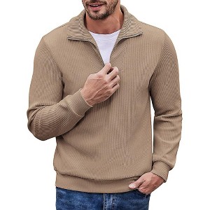 COOFANDY Men's Quarter Zip Up Pullover Mock Neck Long Sleeve Sweater Casual Corduroy Polo Sweatshirt - 1 of 4