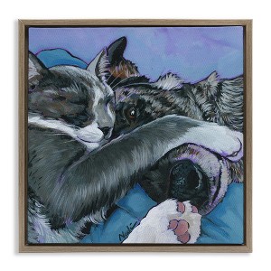 Stupell Industries Cat & Dog Sleeping Black Framed Floater Canvas Wall Art - 1 of 4