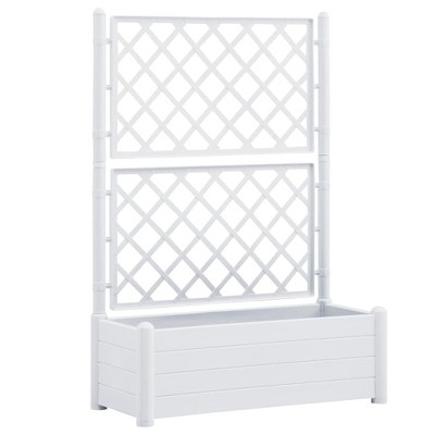 vidaXL Outdoor Raised Garden Planter with Trellis - Rectangular White Polypropylene Flower Box, 39.4"x16.9"x55.9", 23.8 gal Capacity, for Patio/Garden