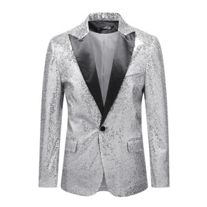 Cloudstyle Mens One Button Sequin Dress Suit Jacket Party Festival Tuxedo Sport Black Coat - 1 of 4