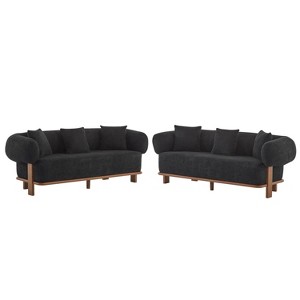 Christopher Knight Home Jose 82 " Set of 2 Rubberwood Boucle Upholstered 3 Seater Curved Sofa with Pillows Black - 1 of 4