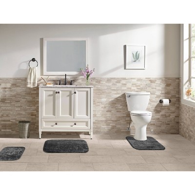 Garland Gramercy Cinder Gray 3-Piece Washable Bathroom Rug Set