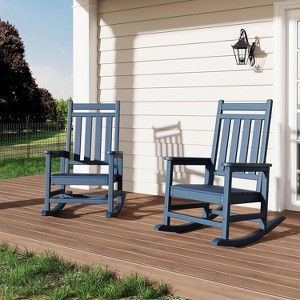 coucheta Lumber Rocking Chair Outdoor Set of 2, HDPE High Back Porch Rocker Chairs with Wood Texture, All Weather Resistant Furniture for Patio - 1 of 4