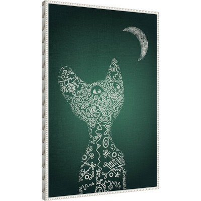 Emerald Abstract Cat and Moon Beaded Canvas Wall Art