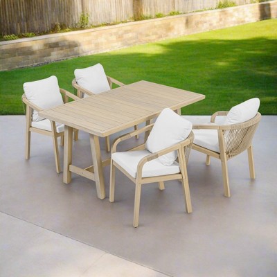 Spacious Table & Seats with Thick Cushions Outdoor Dining Set- Eucalyptus Wood