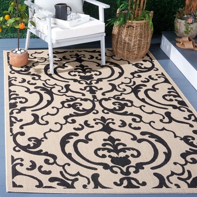 Sand and Black Rectangular Synthetic Indoor/Outdoor Area Rug
