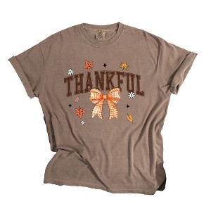 Simply Sage Market Women's Coquette Thankful Short Sleeve Garment Dyed Tee - 1 of 4