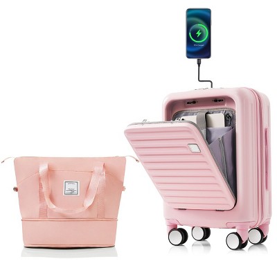 Carry On Luggage with USB Port and Cup Holder, 2-Piece Expandable Travel Set for Airplane Use, 20 Inch Tote Combo - Cuddlewood