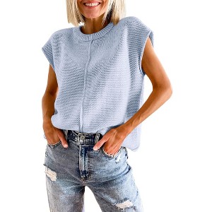 BLUEMING Womens Tank Tops Cap Sleeves Casual Crew Neck Loose Fit Knit Lightweight Pullover Sweater - 1 of 4