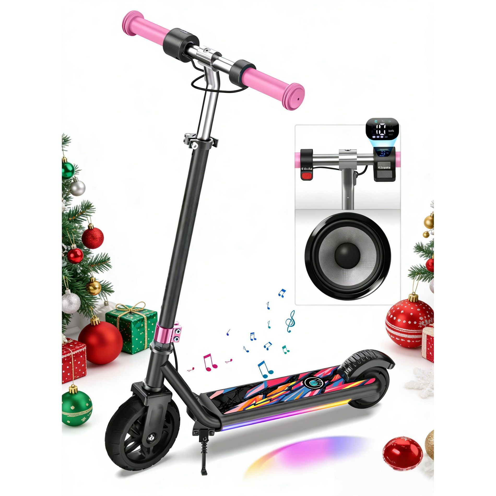 Mastgoal Electric Scooter for Kids, 150W Motor 10mph Speed Electric Scooter with Adjustable Handlebar and LED Light, Best Gift for Kids-Pink