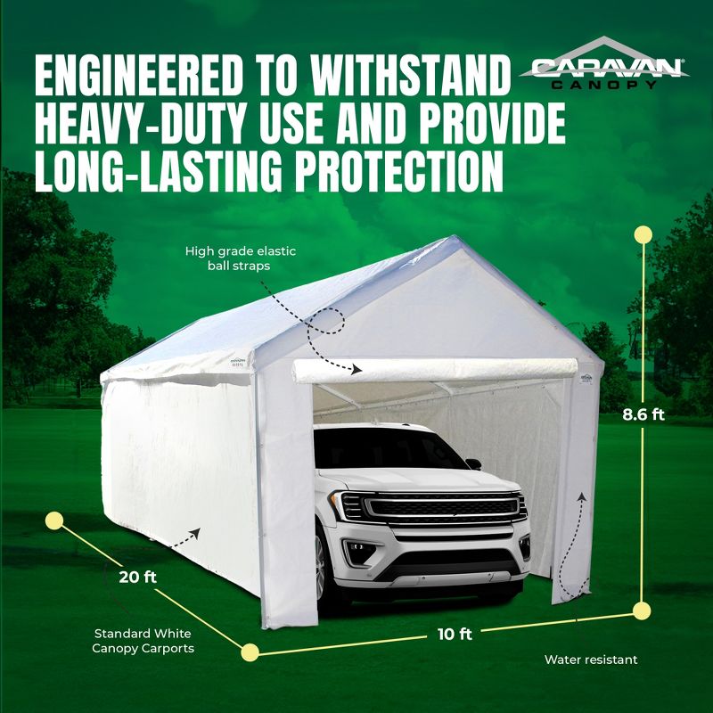 Caravan Canopy Domain Car Port Tent Sidewalls w/ Straps, White (Sidewalls Only), 4 of 8